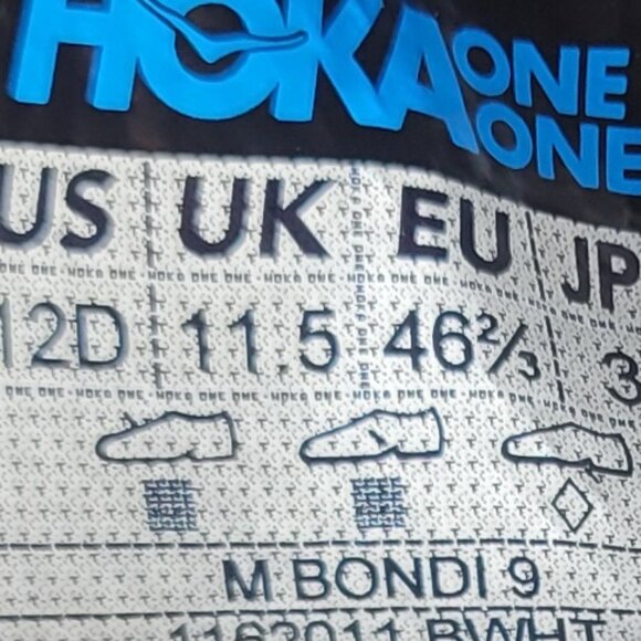 Hoka One One Bondi 9 Men's Size US 12D Black White Athletic Running Sneakers. - Picture 14 of 15